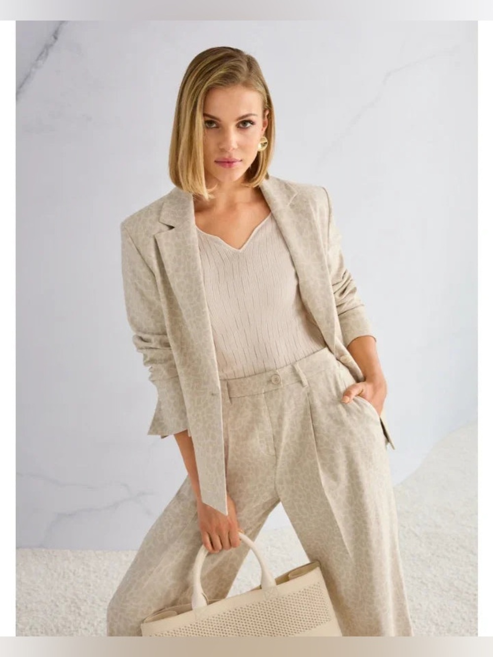 Marc Cain Linen Blend Jacket Blazer Size N3 (US/CAN Size 6)